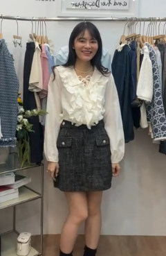 AS6050 華麗層層荷葉領雪紡上衣