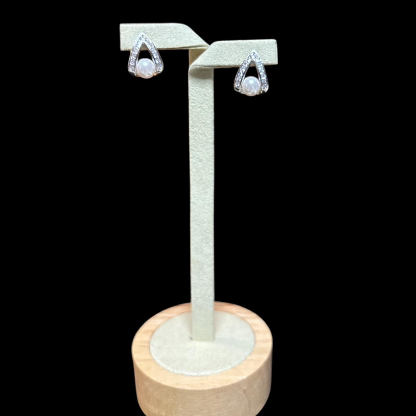 Triangle Pearl Earrings with Accent Stone