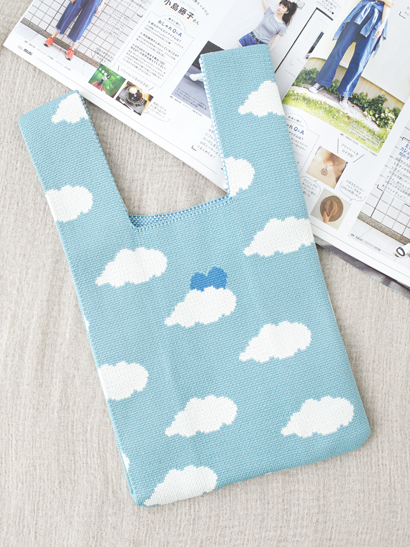 插畫塗鴉風格針織手袋