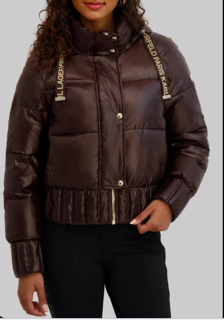 [S] KARL LAGERFELD CHOCOLATE CROPPED PUFFER, LWQMD163-CHC (SKL1581)