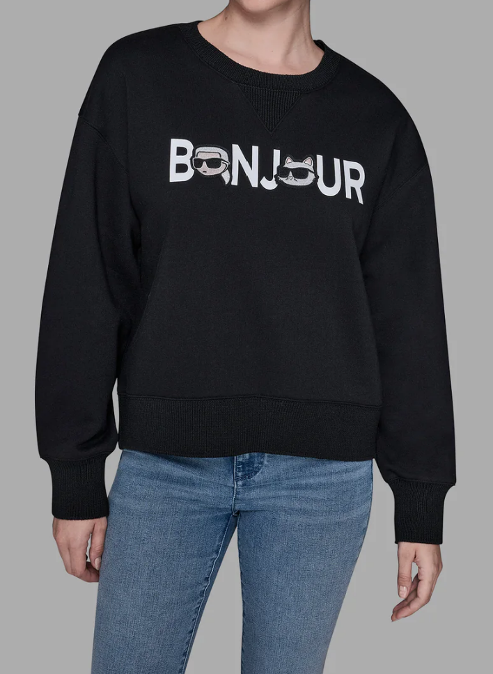 [S] KARL LAGERFELD BLACK BONJOUR CHARACTER SWEATSHIRT, L5TH7B61-BLK (SKL1534)