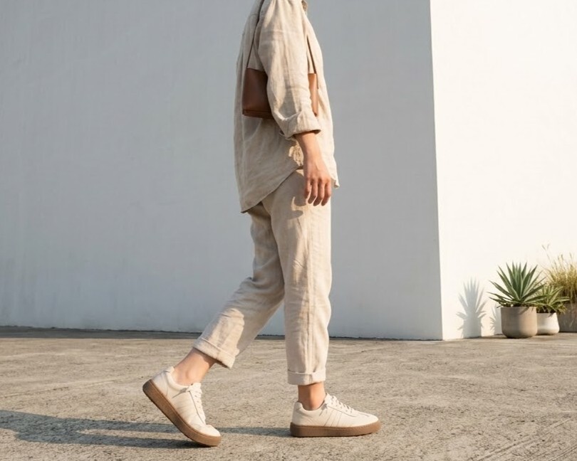 告別帆布鞋難洗發黃噩夢!Sanly Joy 真皮厚底德訓餅乾鞋,採用頂級超軟牛皮與 3M 防潑水黑科技,奶杏色小白鞋也能輕鬆保持乾淨透亮。