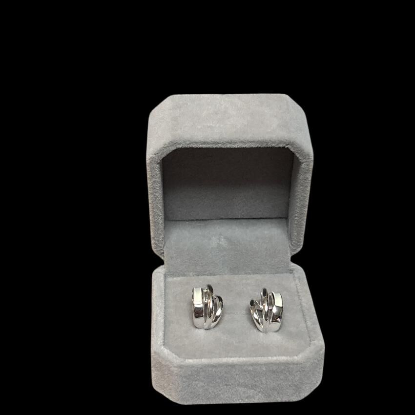 925 sterling silver triple‑hoop white stone earrings