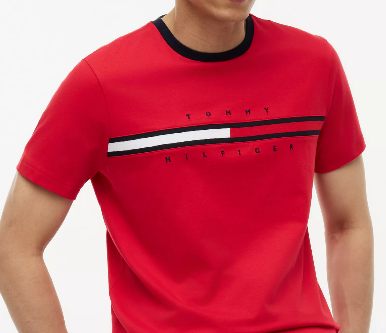 [S] TOMMY HILFIGER RED EMBROIDERED FLAG LOGO T-SHIRT, 78JA522-600 (STH1631)