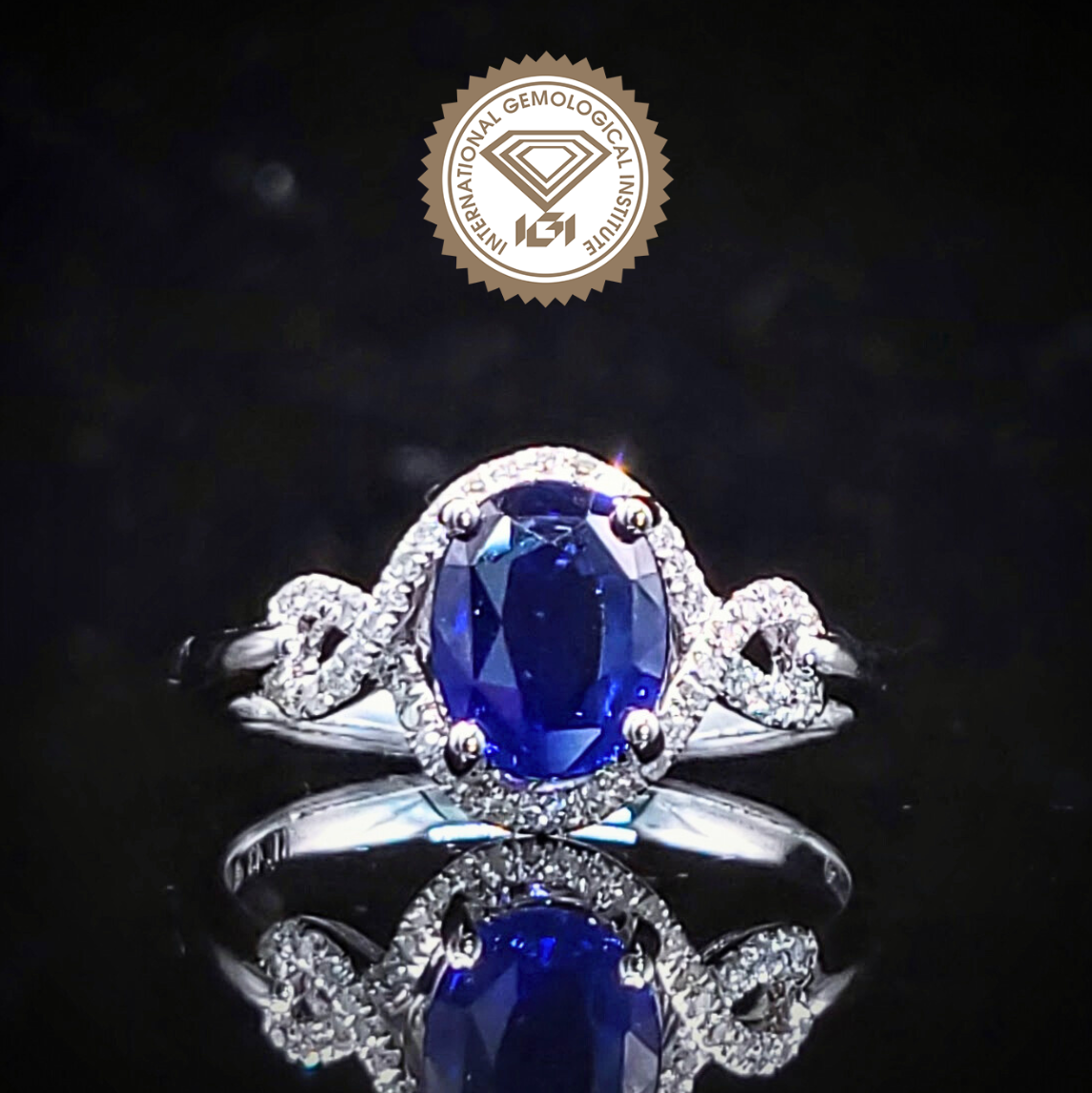 全新18K白金【單粒1卡43份藍寶石】配12份鑽石戒指