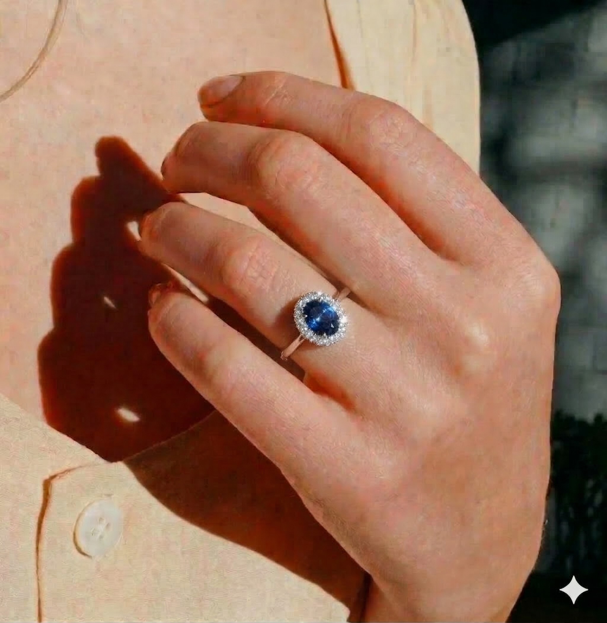 全新18K白金【單粒1卡10份藍寶石】配19份鑽石戒指