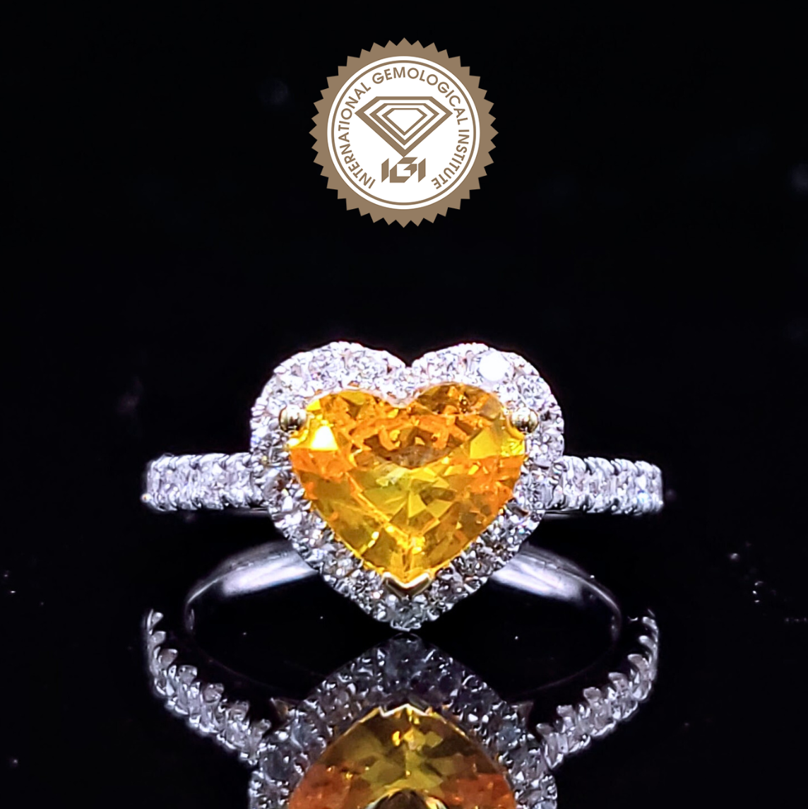 全新18K白金【單粒1卡29份黃寶石】配41份鑽石戒指