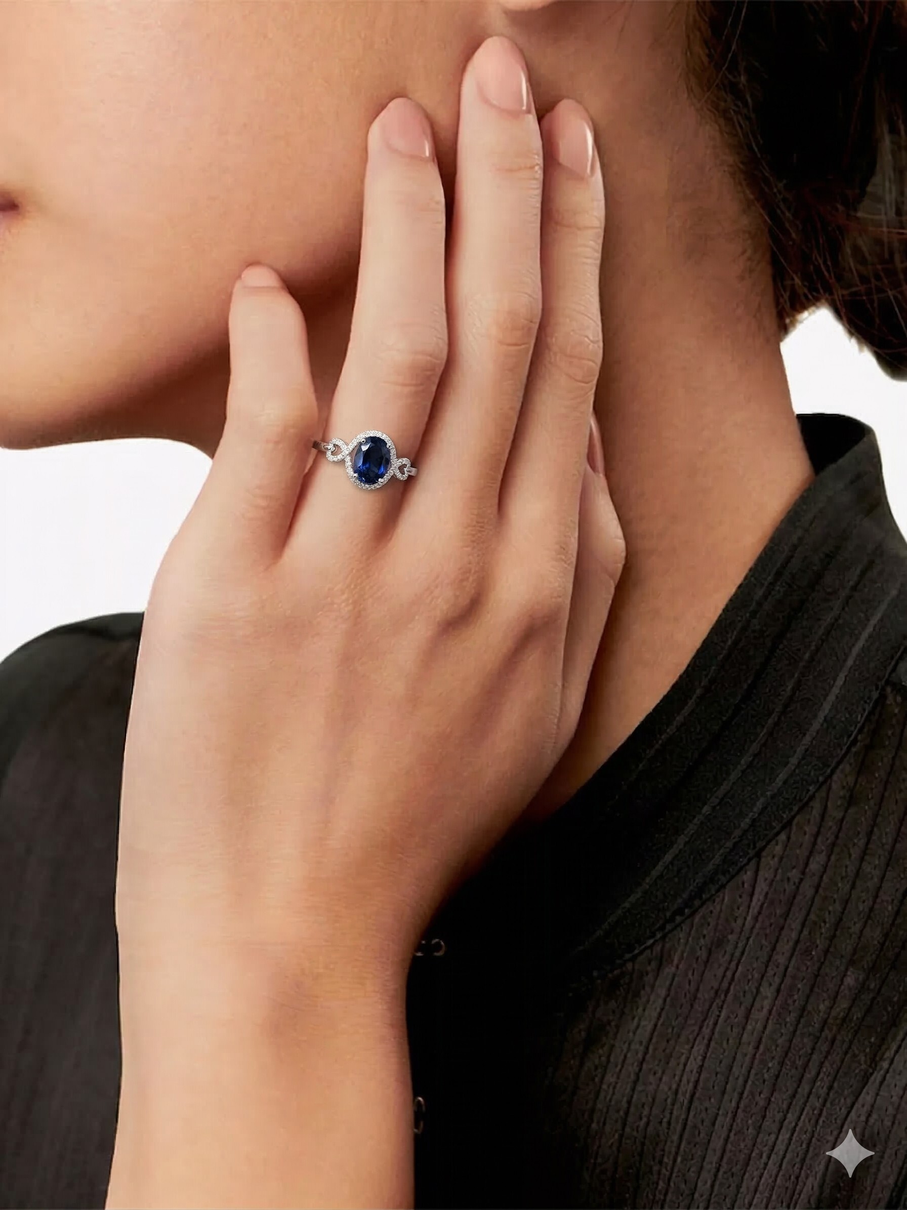 全新18K白金【單粒1卡43份藍寶石】配12份鑽石戒指