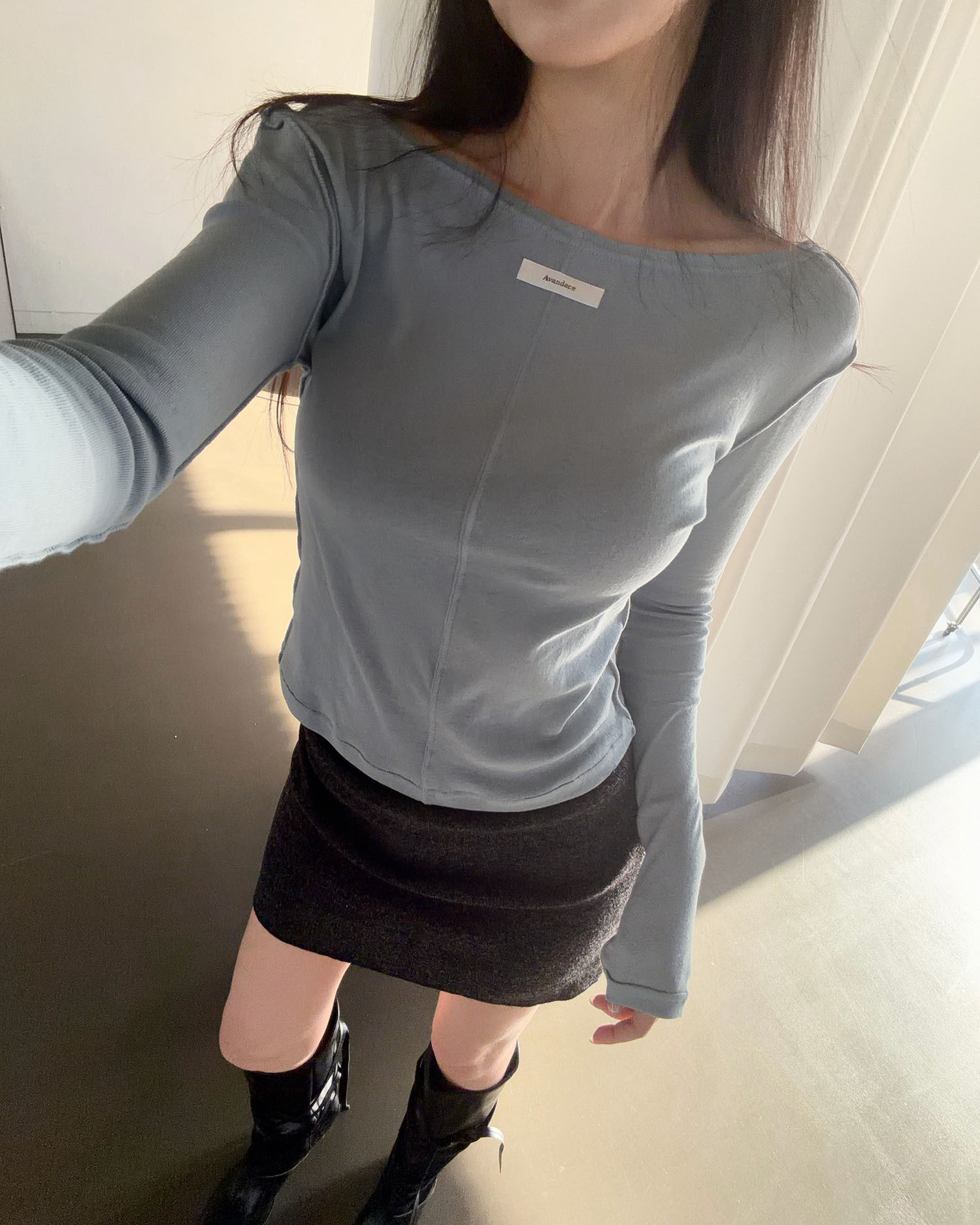 T3013 正反穿微透上衣 / 莫蘭迪水藍