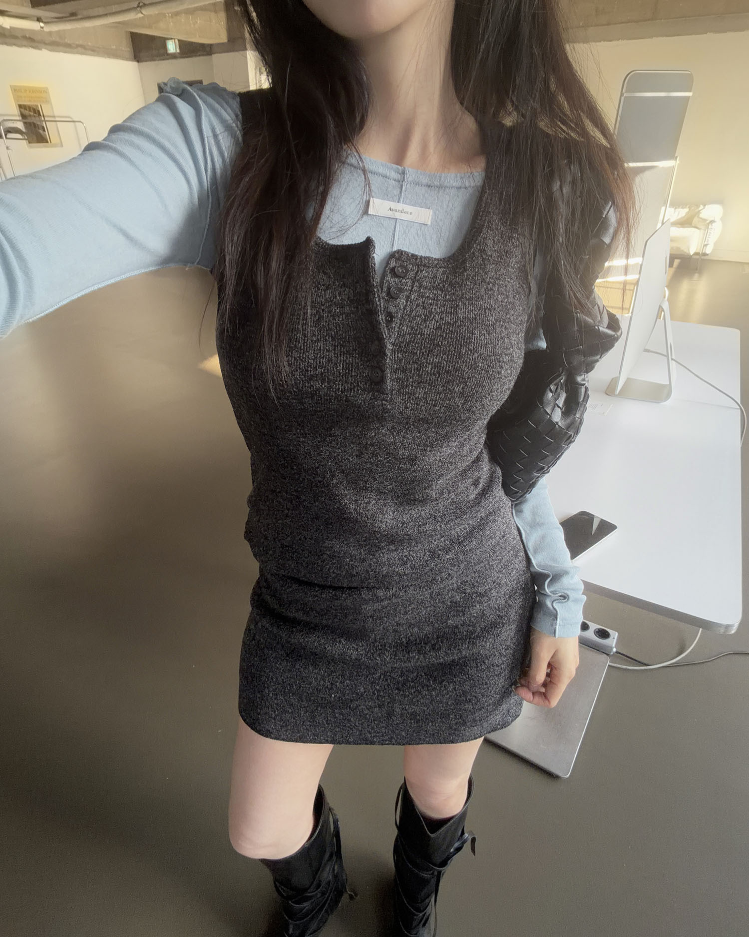 T3014 方圓領針織背心 / 雜訊深灰