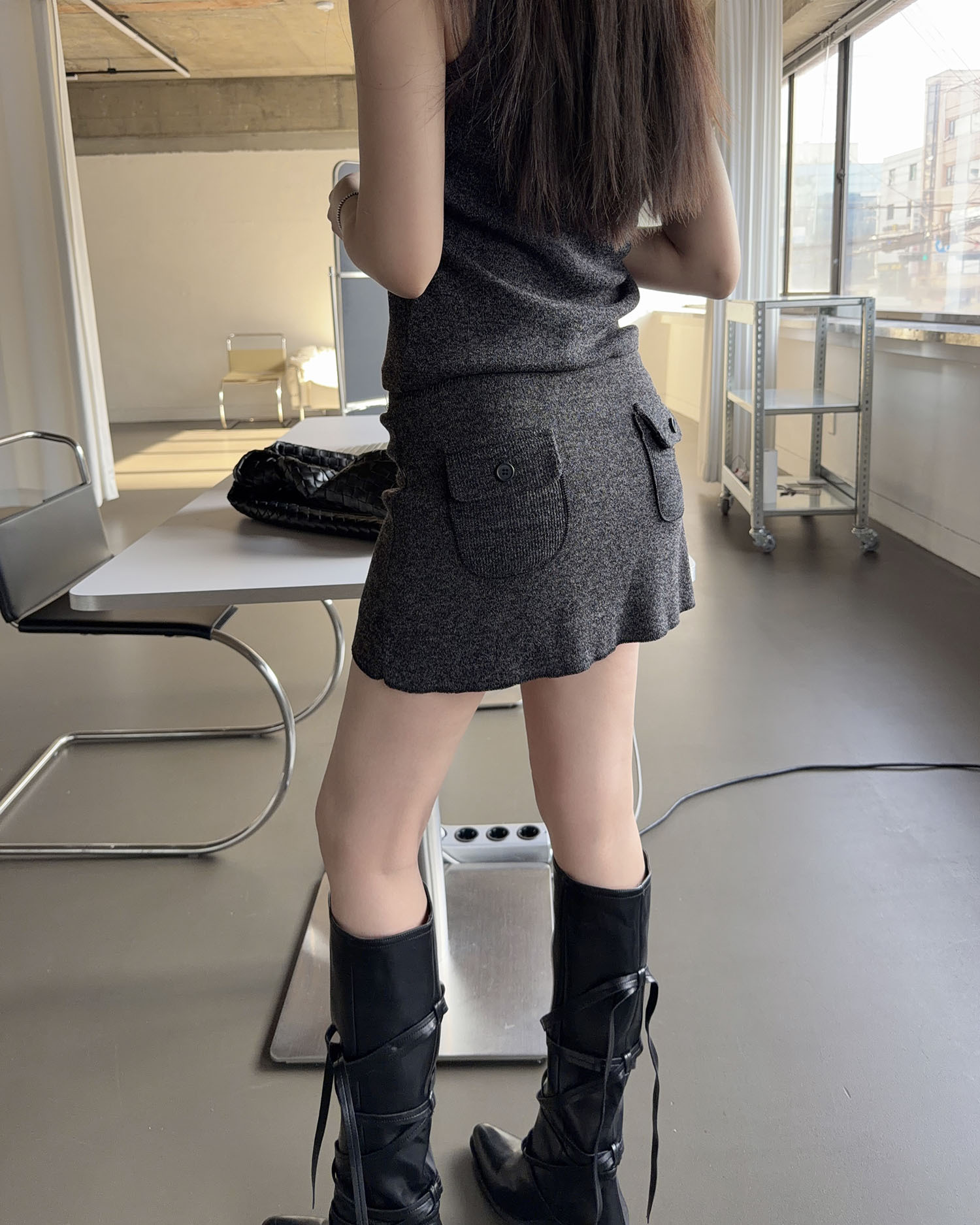 B3025 口袋針織褲裙 / 雜訊深灰