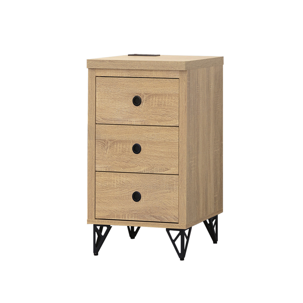 柏蒂家居-曼特斯1.5尺多功能三抽床頭櫃/附插座收納置物櫃