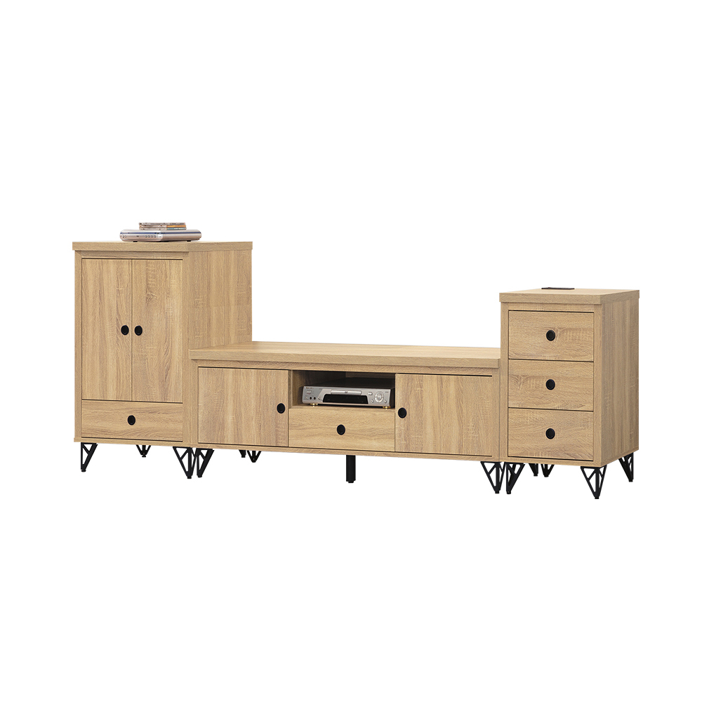 柏蒂家居-曼特斯8.5尺多功能電視櫃組合(二門收納櫃+視聽長櫃+三抽置物櫃)