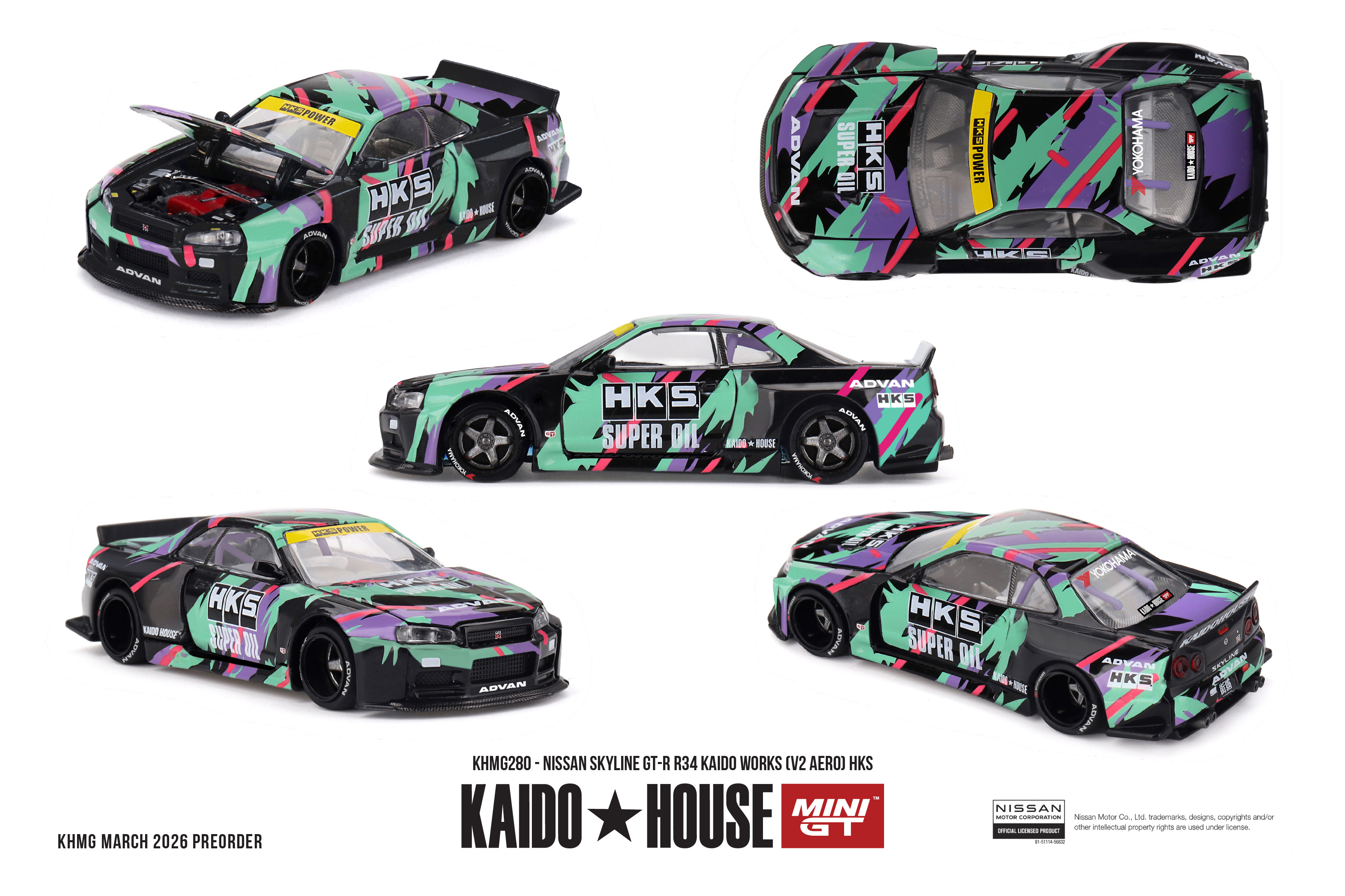 [預訂] KAIDO HOUSE x MINI GT Nissan Skyline GT-R R34 Kaido Works (V2 Aero) HKS