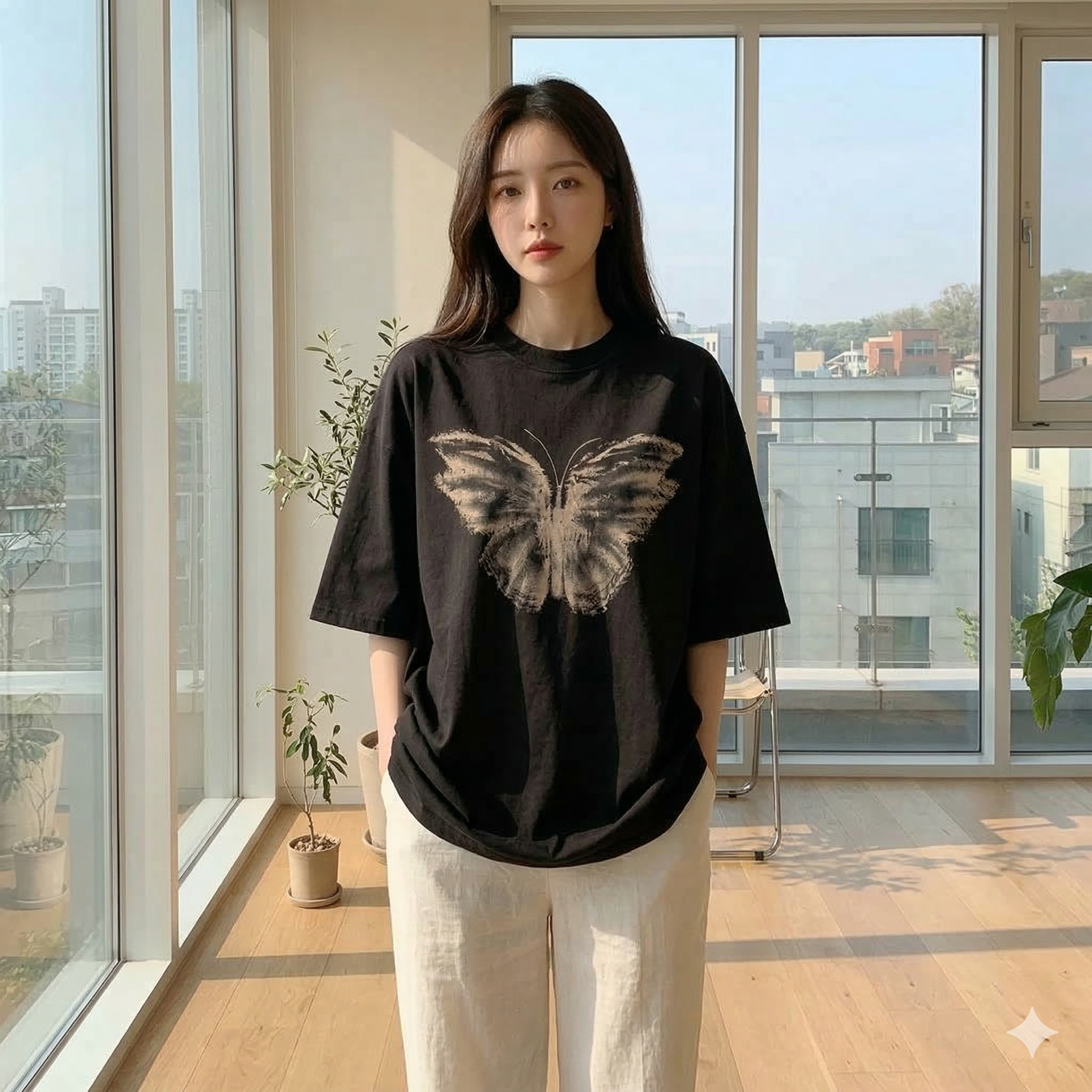 【ASister 小姊姊】AS0009#純棉上衣☆*蝴蝶效應*中長版短袖T恤(M-4XL)