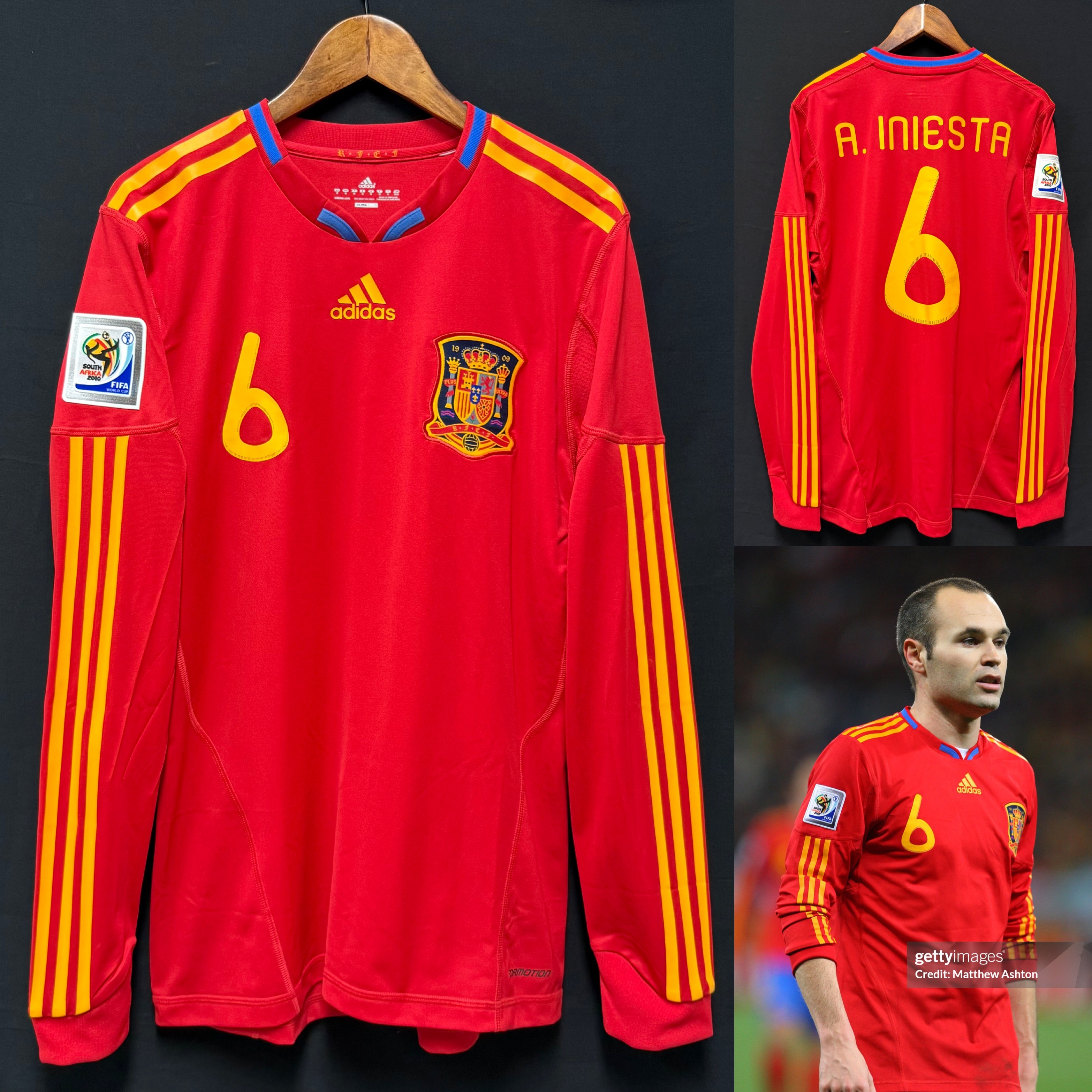 (Player Issue) Spain 2010 FIFA World Cup Adidas L/S Home Player Issue Shirt #6 A INIESTA