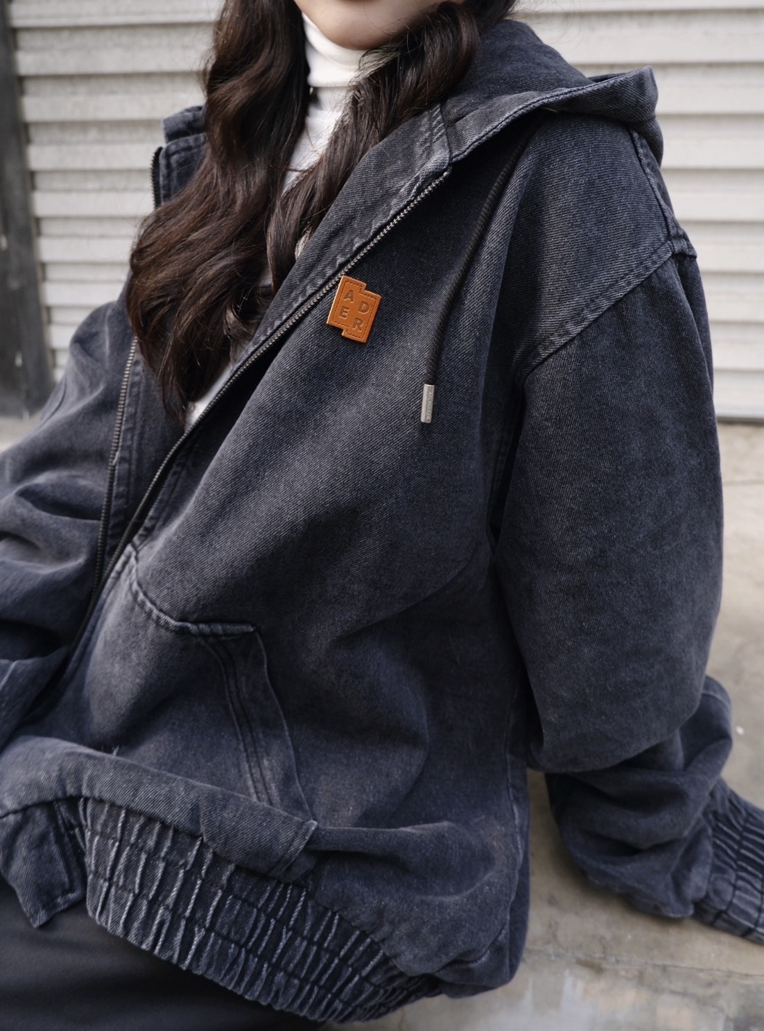 <快速出貨> ADER ERROR 重磅抽繩連帽牛仔外套 黑/藍