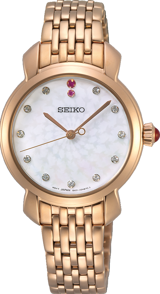 萬年鐘錶 - SEIKO  CS 系列 晶鑽花紋珍珠貝面盤玫瑰金不鏽鋼錶帶女錶 SUR624P1 / 6N01-00F0K  錶徑24MM