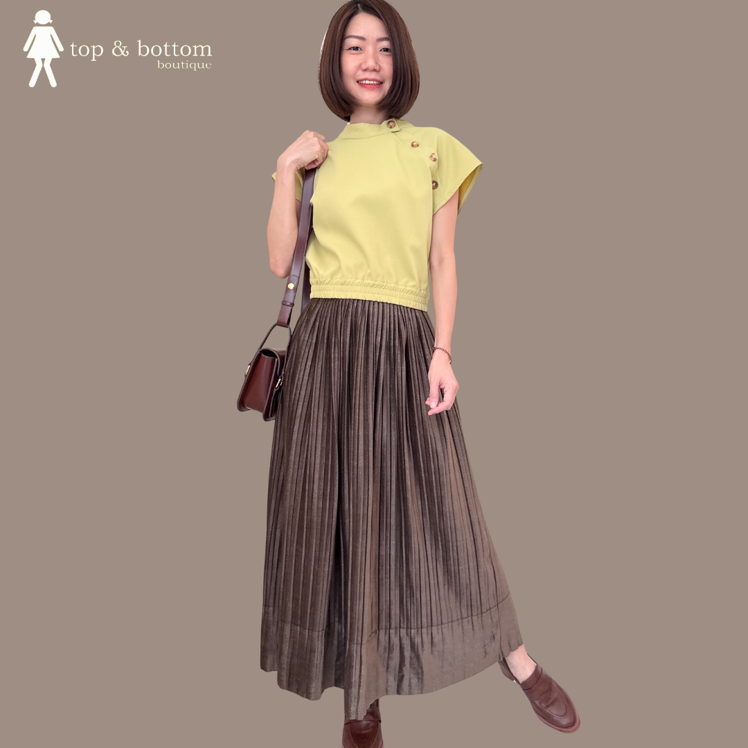 V SLEEVE BUTTON ZIPPED BLOUSE