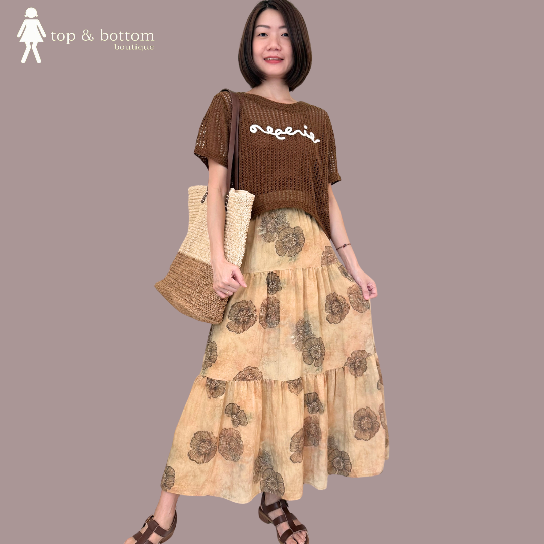 SOFT COTTON TIE-DYE FLORAL MIDI SKIRT