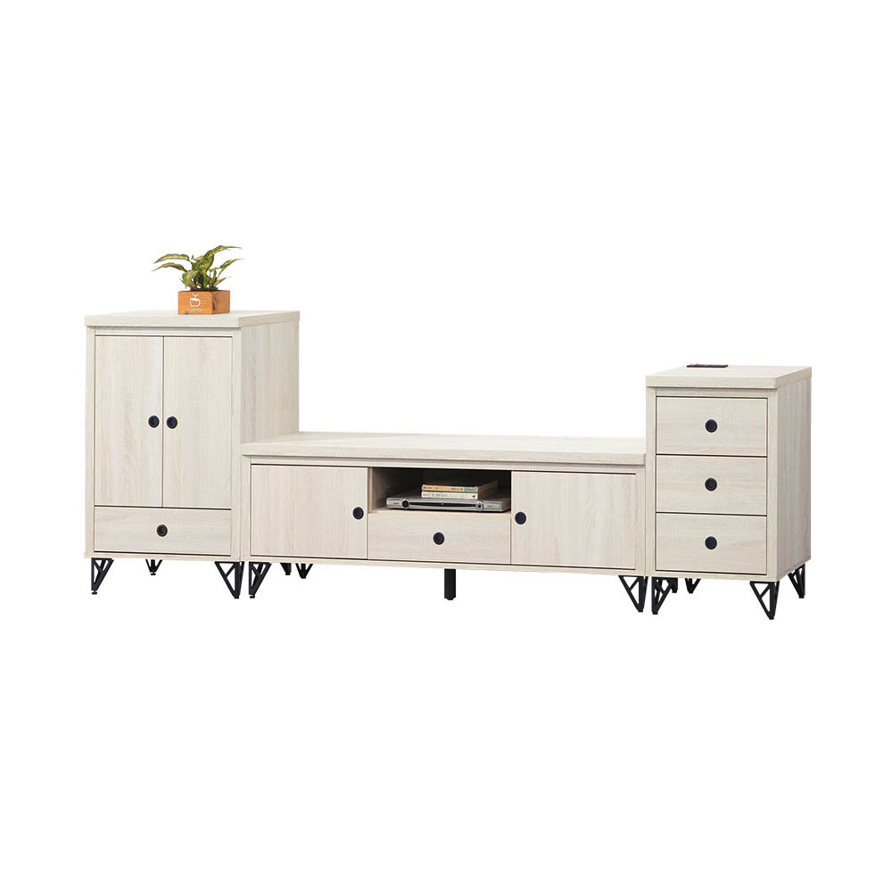 柏蒂家居-德森8.5尺多功能電視櫃組合(二門收納櫃+視聽長櫃+三抽置物櫃)