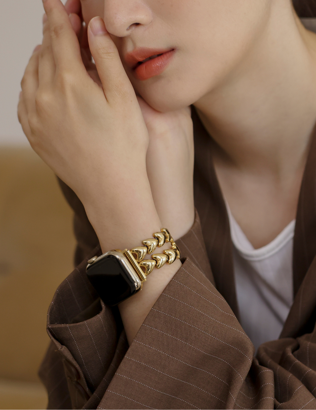 Apple Watch 輕奢立體心型錶帶（金色）