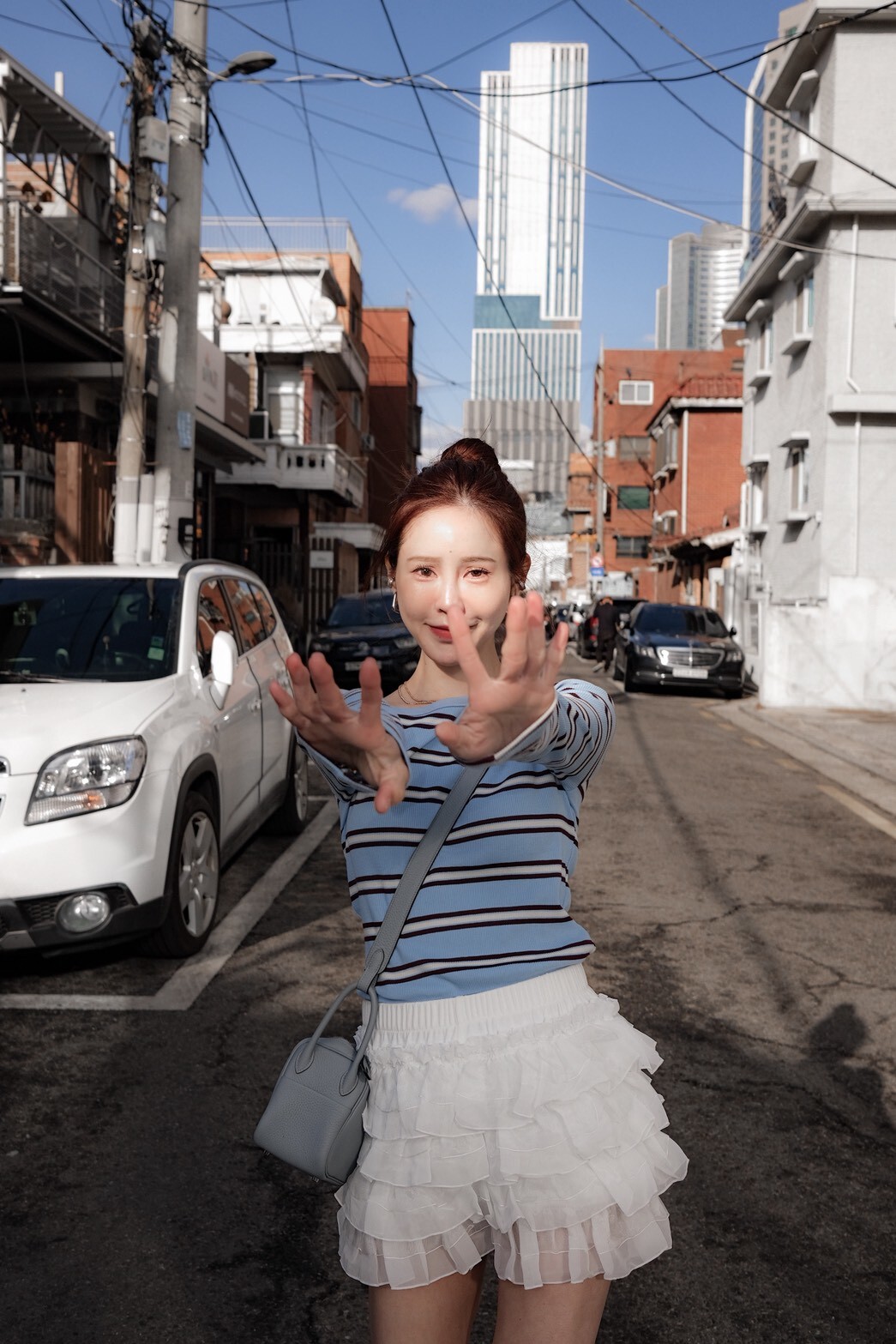 #AF02千層蛋糕褲裙(黑/白)