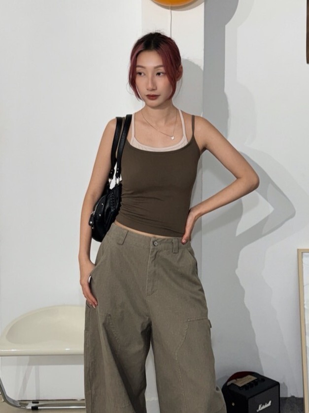 urban track 後交叉假兩件撞色bra top