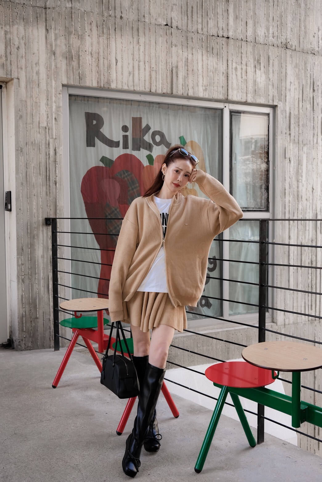 #AF06小LOGO針織套裝(深藍/白/杏)