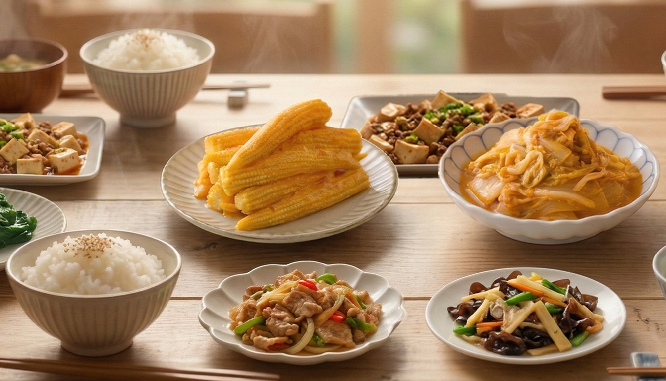 協發行黃金玉米筍家常料理搭配-居家溫馨餐桌布置