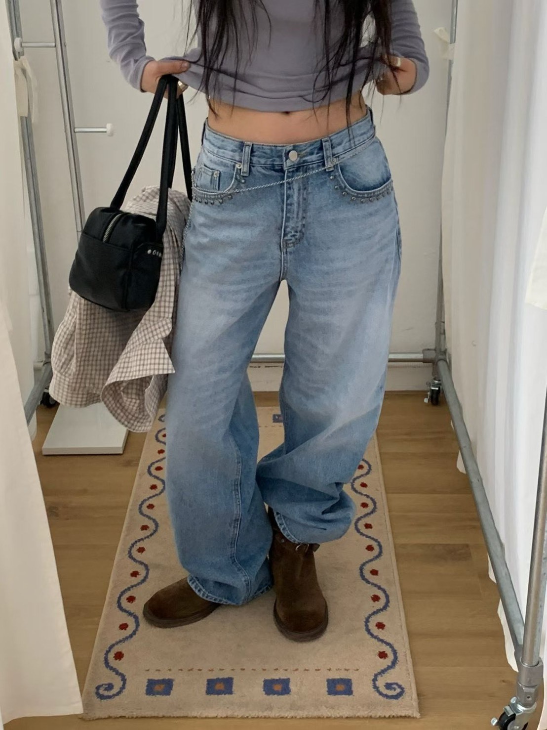 鉚釘口袋牛仔個性長褲