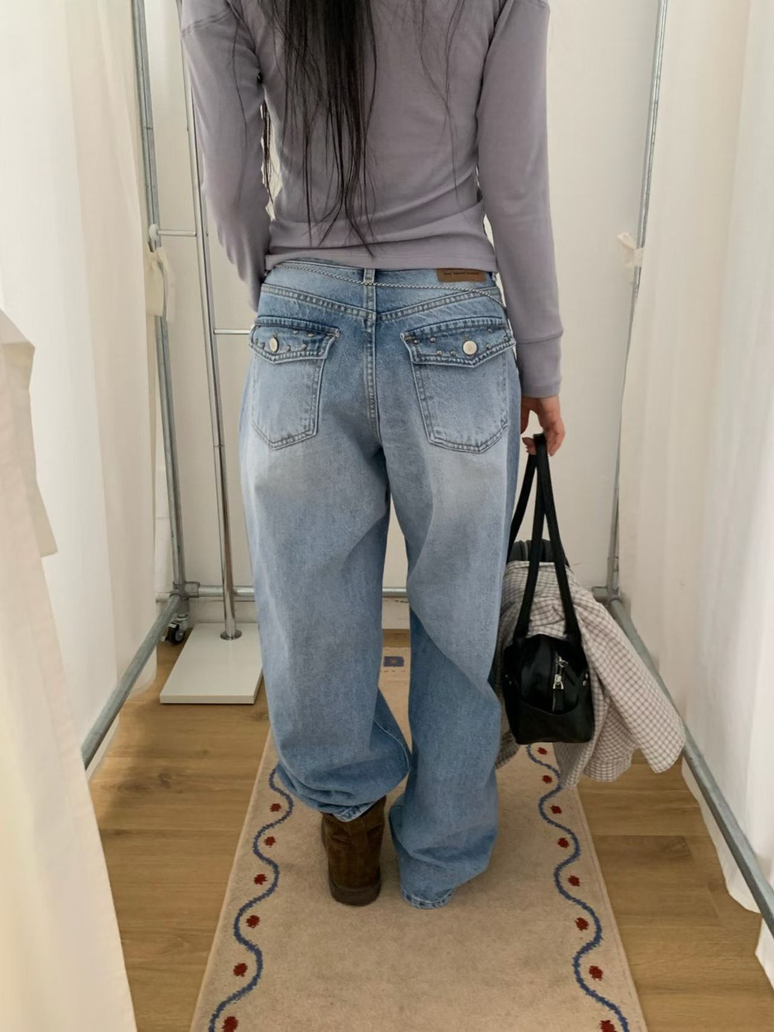 鉚釘口袋牛仔個性長褲