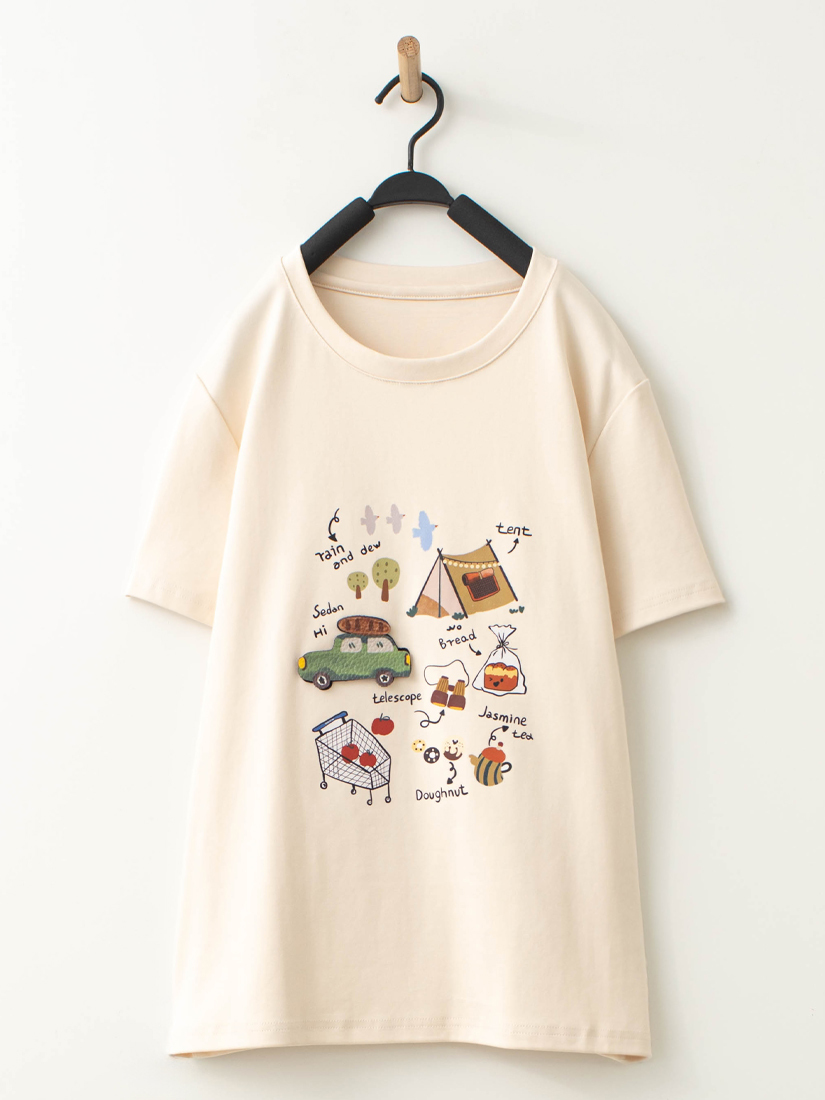露營風印花療癒立體可拆貼布短袖上衣