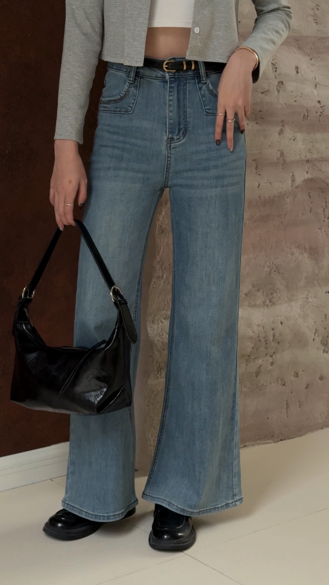 漫畫少女腿喇叭褲含皮帶 ( 2 colors )