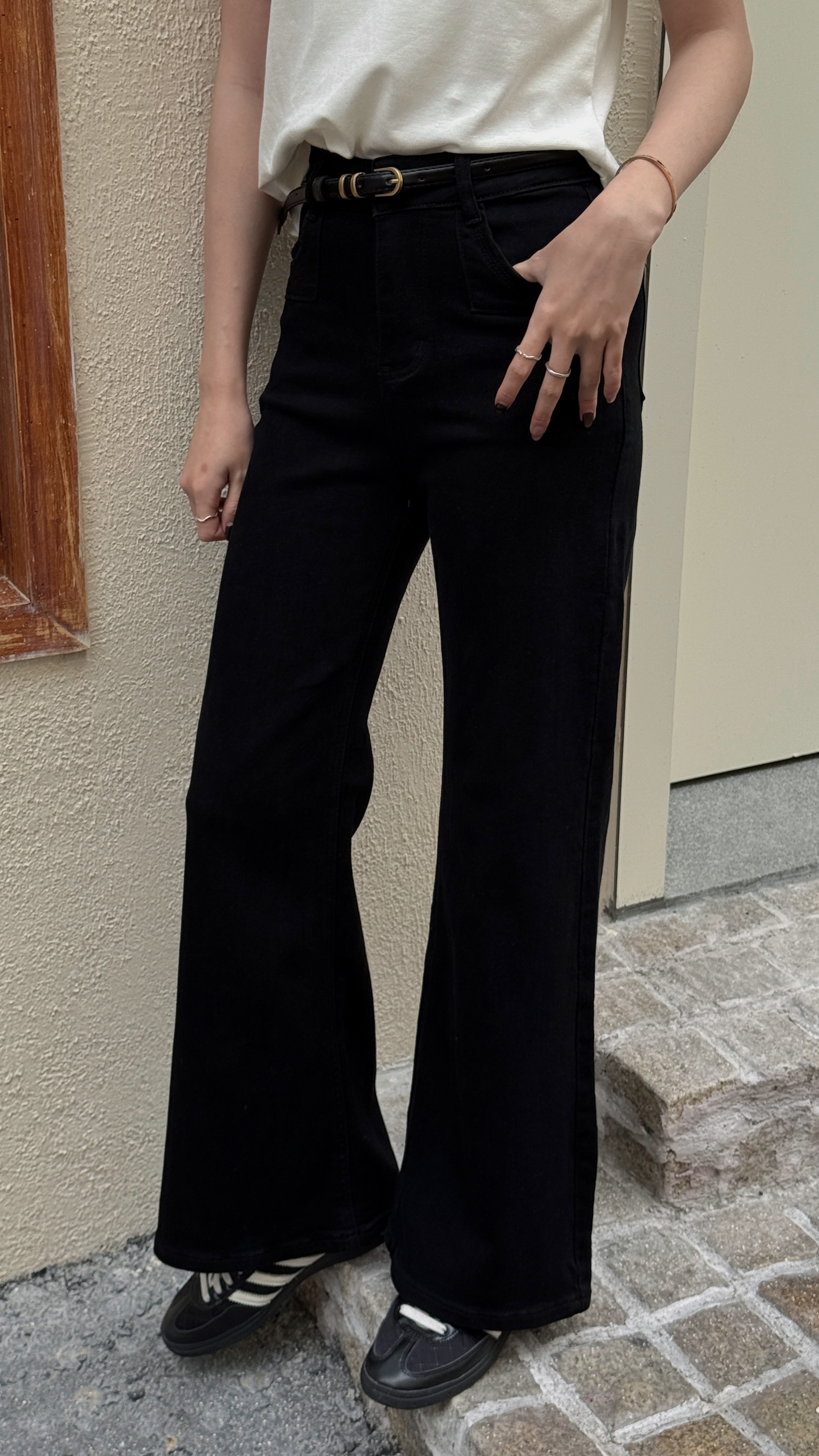 漫畫少女腿喇叭褲含皮帶 ( 2 colors )