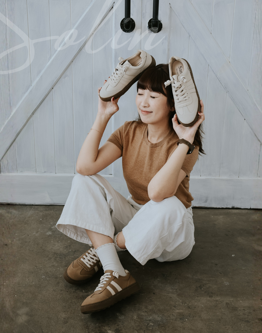 Sanly Joy 索琳厚底德訓鞋 奶杏色復古休閒穿搭