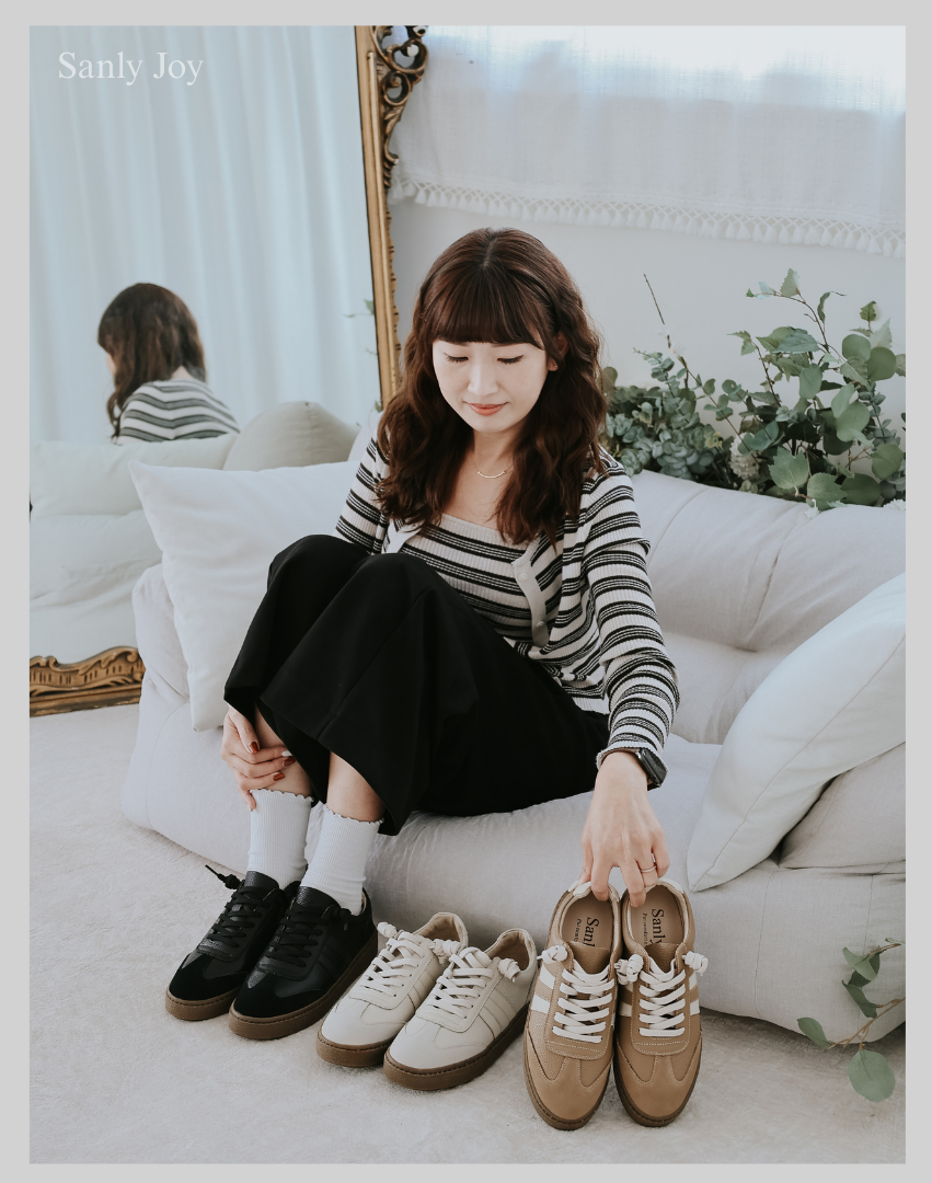 Sanly Joy 索琳厚底德訓鞋 奶杏色太妃糖經典黑三色展示