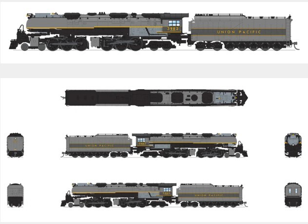 BLI 6984 N規 UP Challenger 4-6-6-4型蒸汽機車，編號3982，雙色灰色塗裝，帶油罐車，帶風翼，Paragon4音效/直流/數位控制，帶煙霧效果