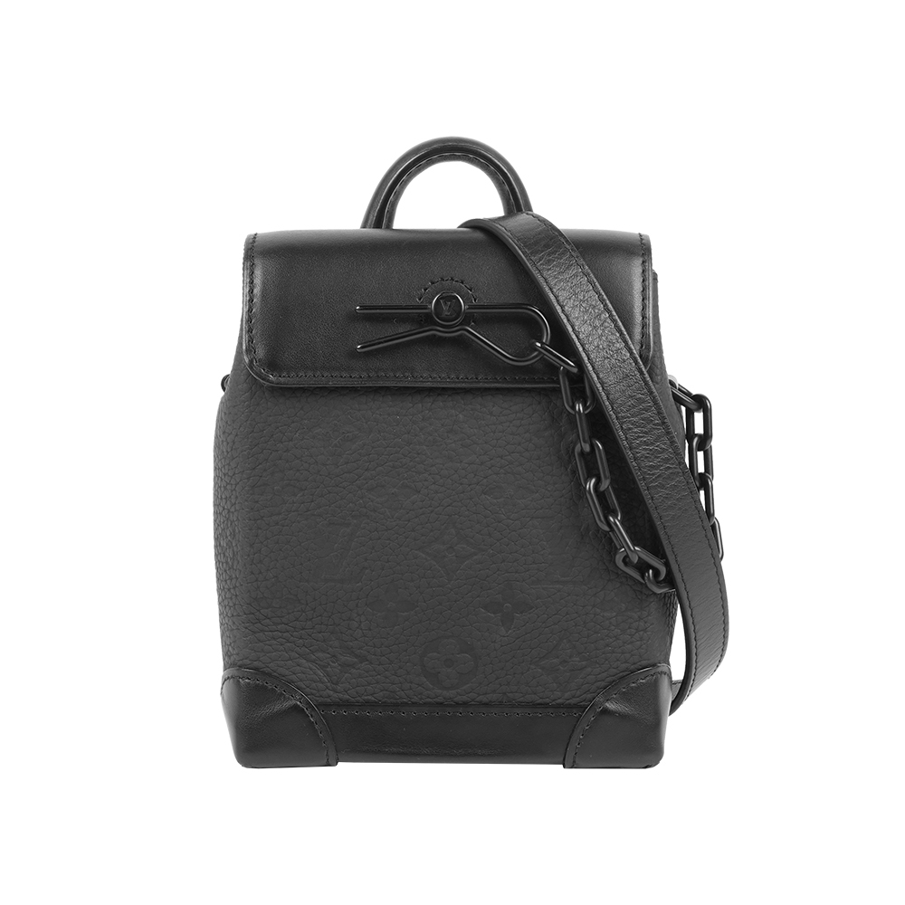 【Louis Vuitton】Nano Steamer 壓紋牛皮翻蓋手提/斜背二用包(黑色)