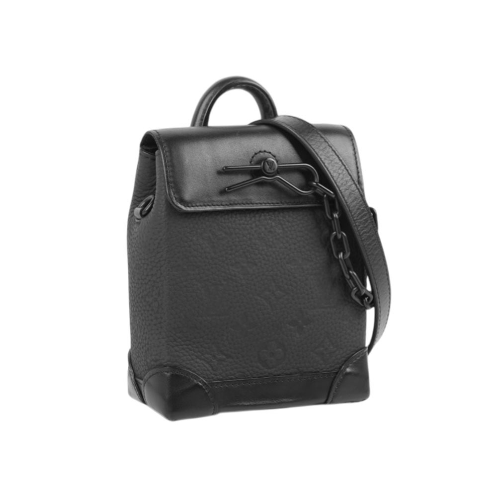 【Louis Vuitton】Nano Steamer 壓紋牛皮翻蓋手提/斜背二用包(黑色)