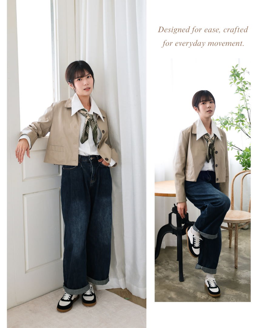 Sanly Joy 凱西拼色德訓鞋 女生牛仔褲休閒穿搭 復古德訓鞋