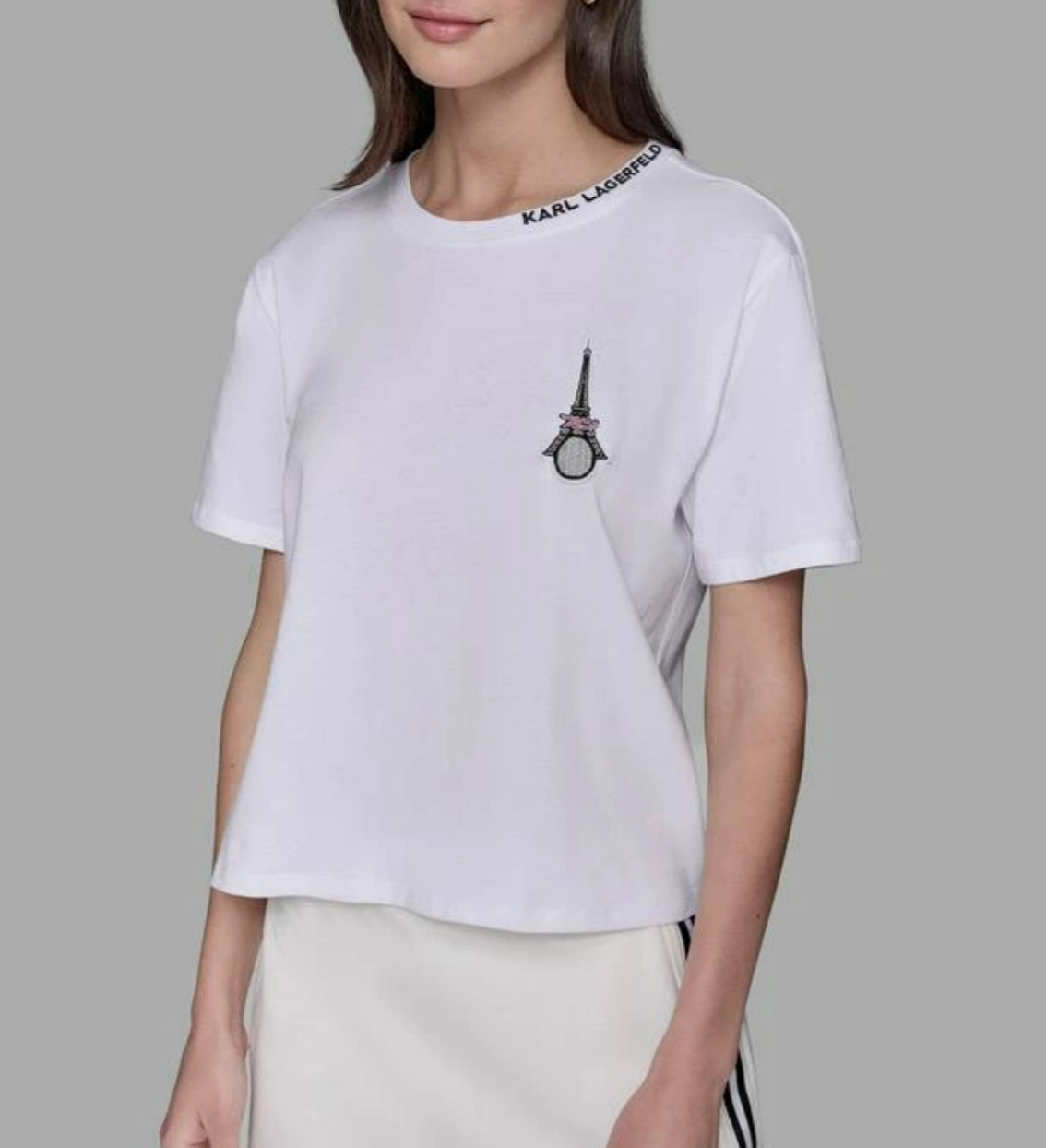 [S] KARL LAGERFELD WHITE RACQUET PATCH LOGO TEE, L5WHB879-WHT (SKL1427)