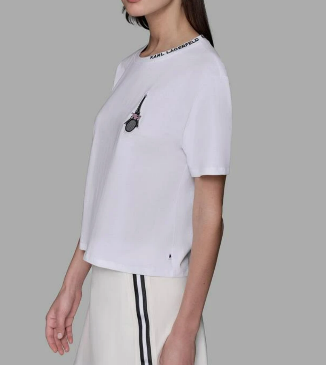 [S] KARL LAGERFELD WHITE RACQUET PATCH LOGO TEE, L5WHB879-WHT (SKL1427)