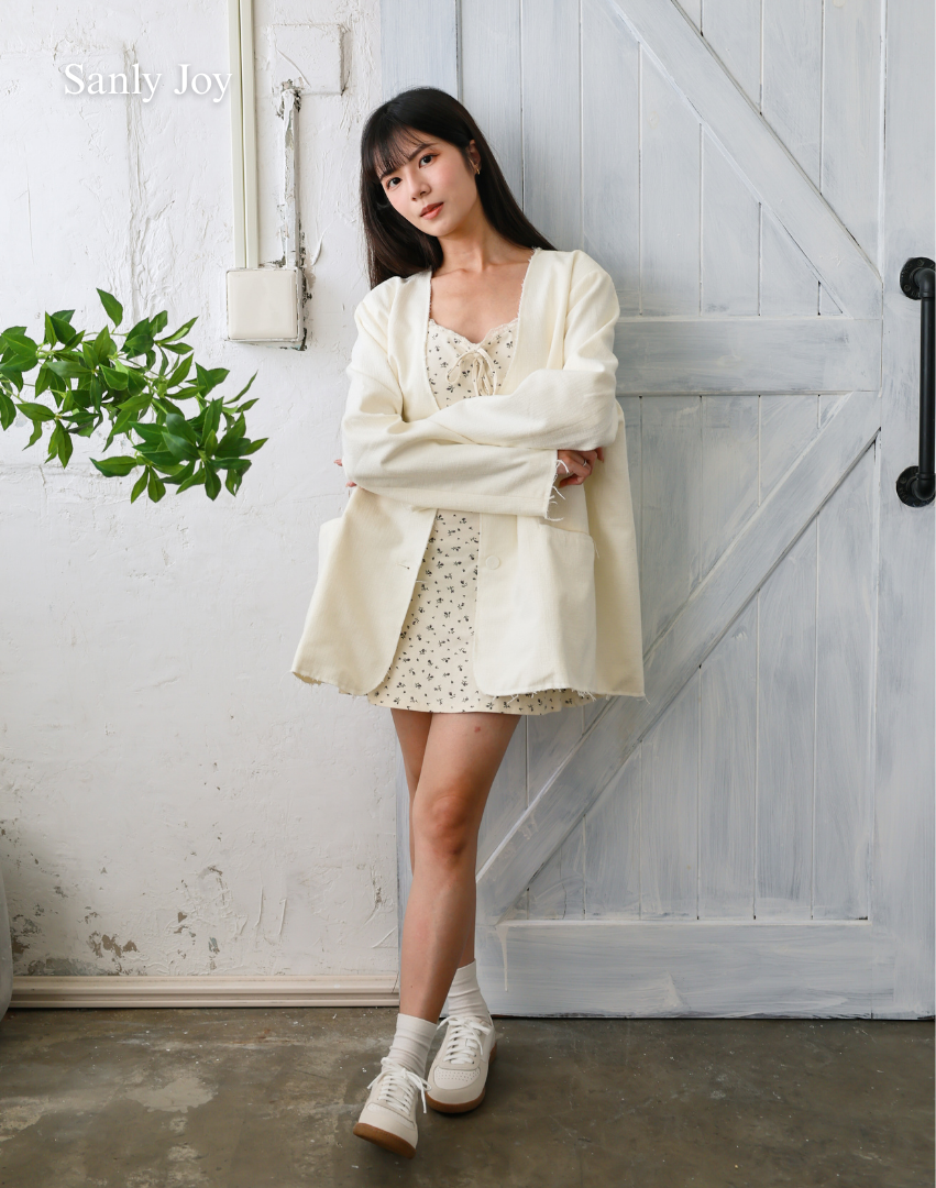 Sanly Joy 凱西拼色德訓鞋 奶油杏女生復古穿搭 百搭休閒鞋