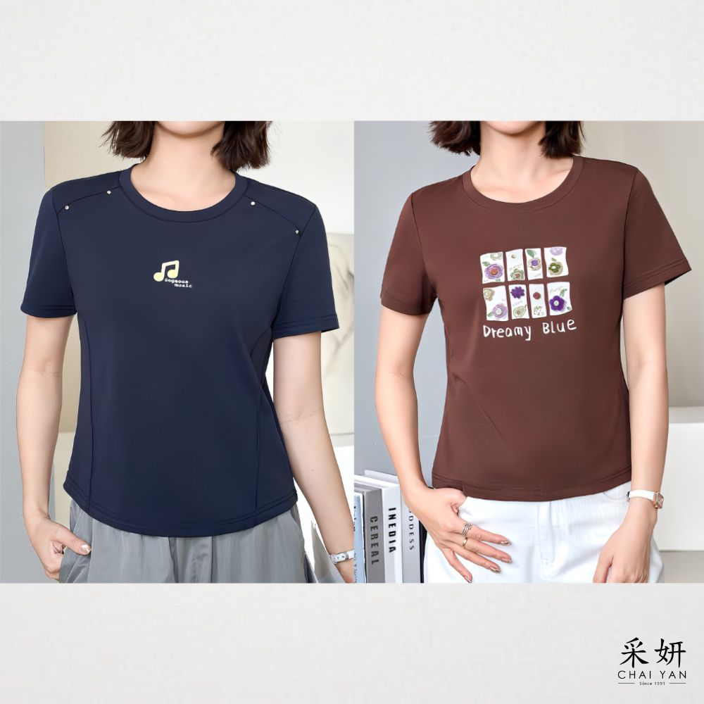 立體音符花朵圖樣短袖上衣