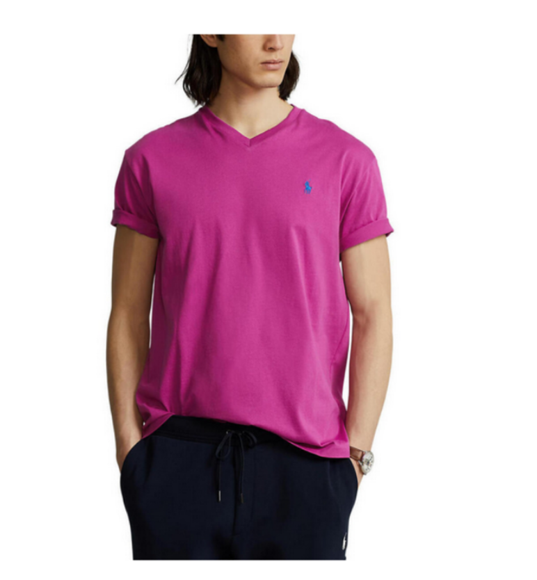 [S] POLO RALPH LAUREN PINK CLASSIC FIT SHORT SLEEVE V-NECK T-SHIRT, 710671452308-PINK (SUZZ144)