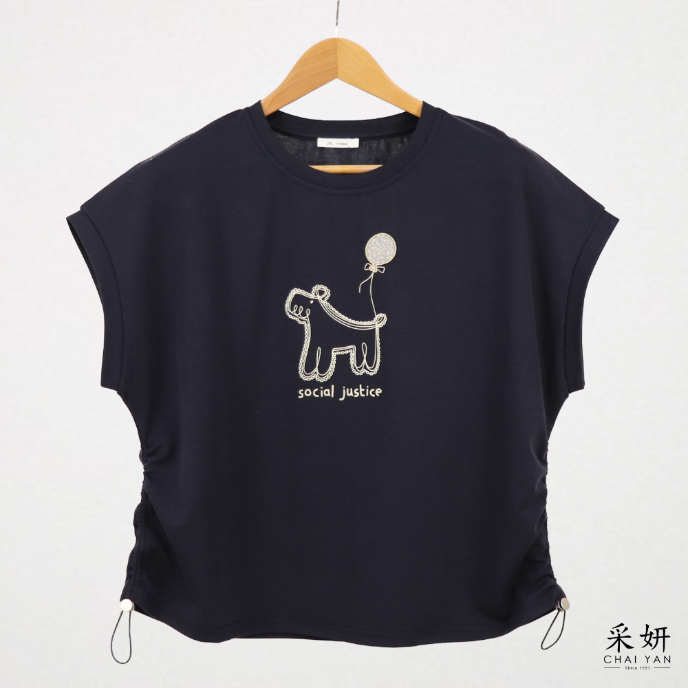 小馬膠印落肩滑棉短袖上衣