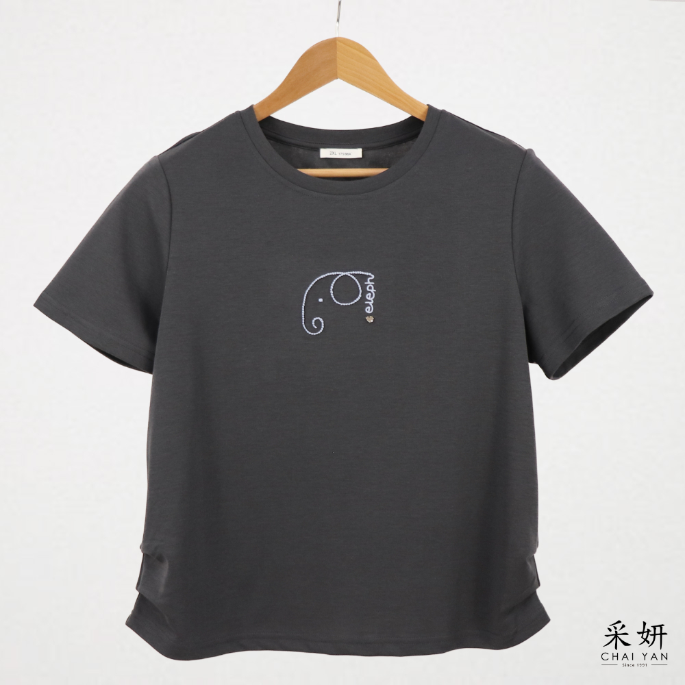 立體刺繡低磅薄棉短袖上衣