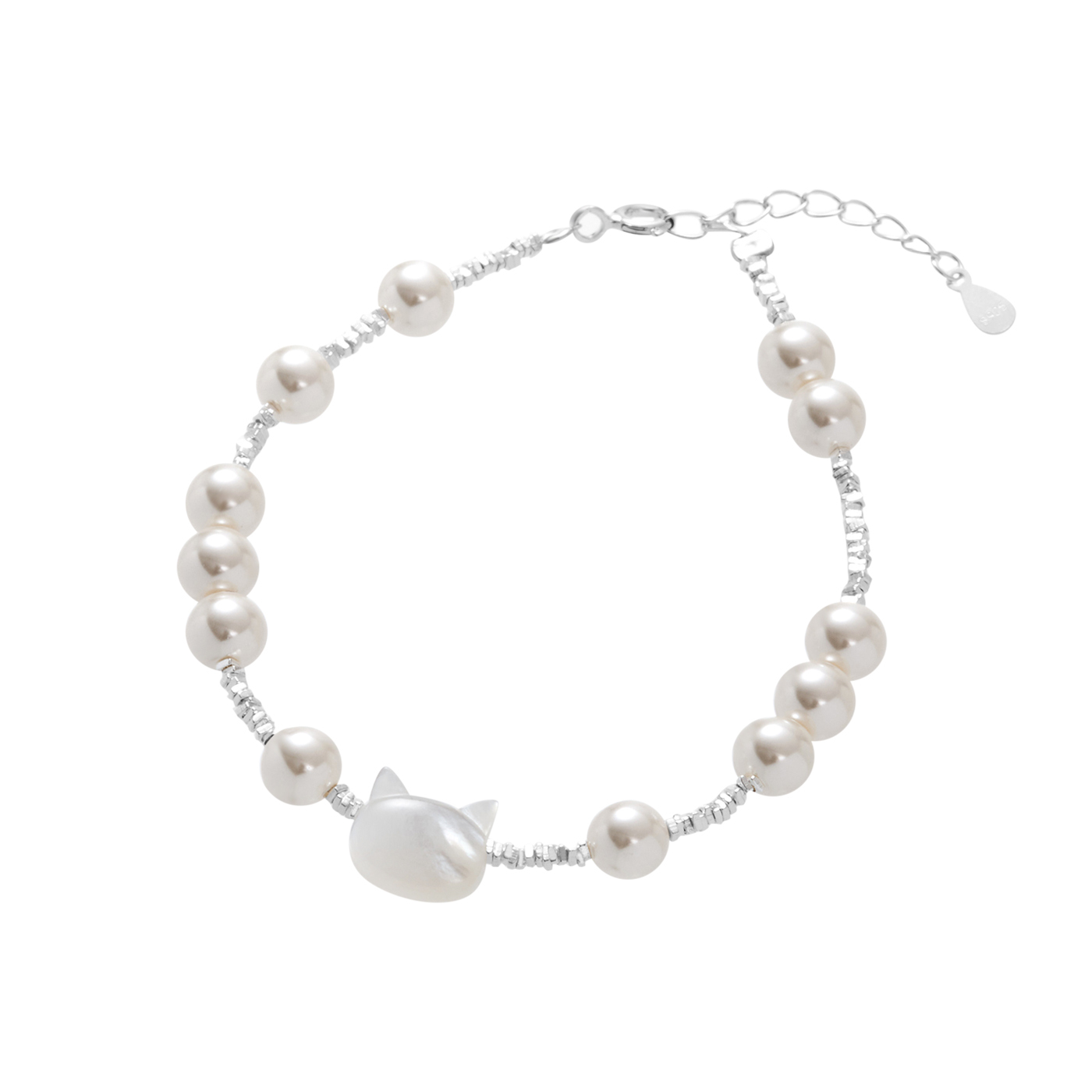 純銀,珍珠,貓咪,串珠,手鍊,平價飾品