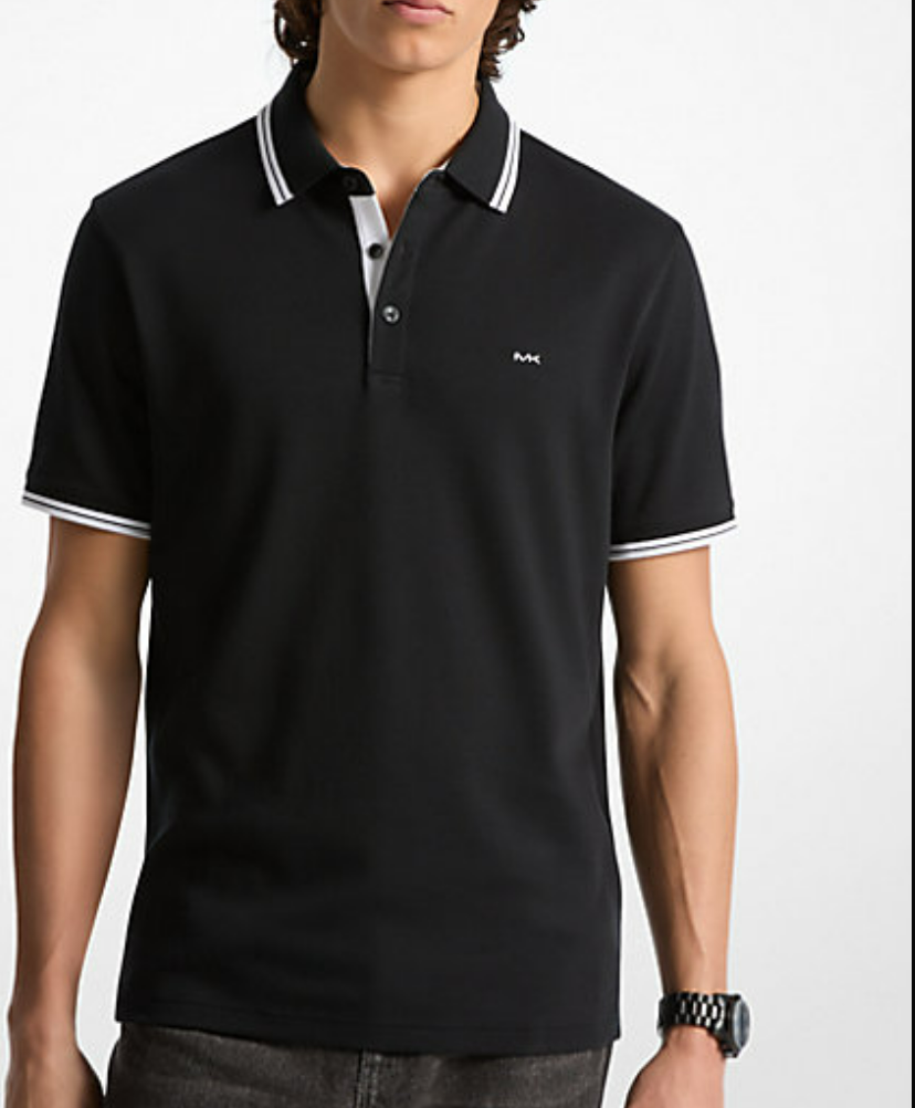 [S] MICHAEL KORS GREENWICH COTTON POLO SHIRT,BLACK, OH351XF20B-BLACK [FINAL SALE] (SMK756)